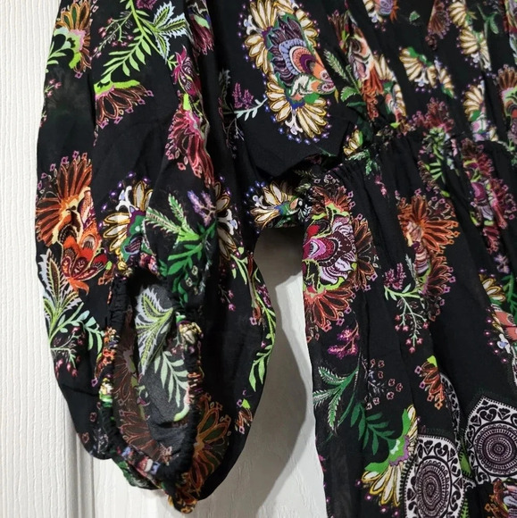 ALEXIS Holli Tapestry Print Mini Dress, Boho Peasant Dress w/Tassle Ties, EUC! - Picture 10 of 16